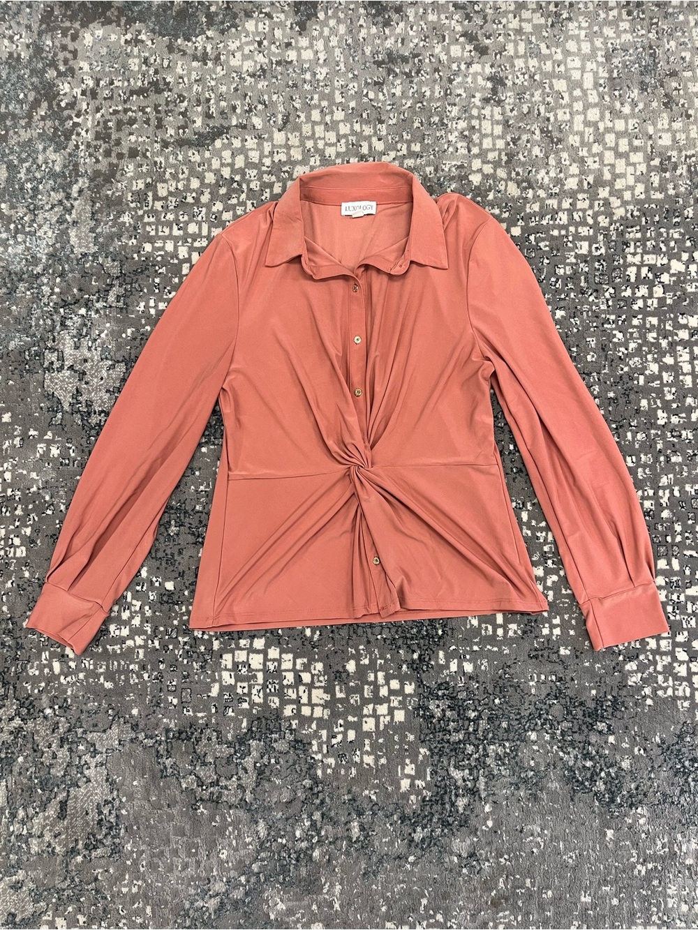 Luxology Button-Front Twist Detail Long-Sleeve Top - Terracotta